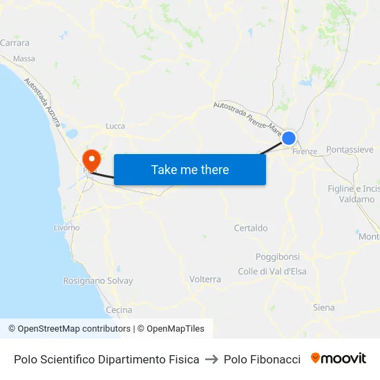 Polo Scientifico Dipartimento Fisica to Polo Fibonacci map