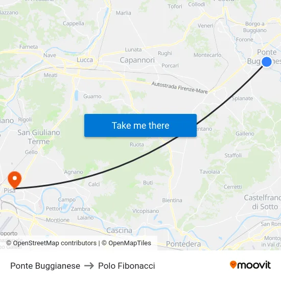 Ponte Buggianese to Polo Fibonacci map