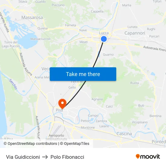 Via Guidiccioni to Polo Fibonacci map