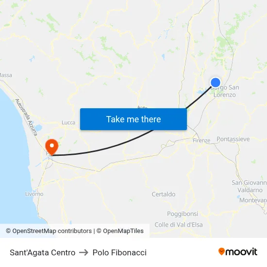Sant'Agata Center to Fibonacci Pole map