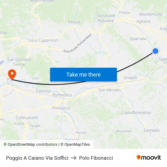 Poggio a Caiano Soffici Street to Fibonacci Pole map