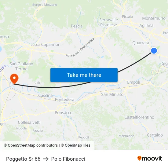 Poggetto State Road 66 to Fibonacci Pole map