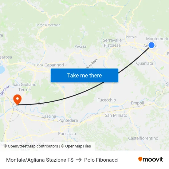 Montale/Agliana Railway Station to Fibonacci Pole map