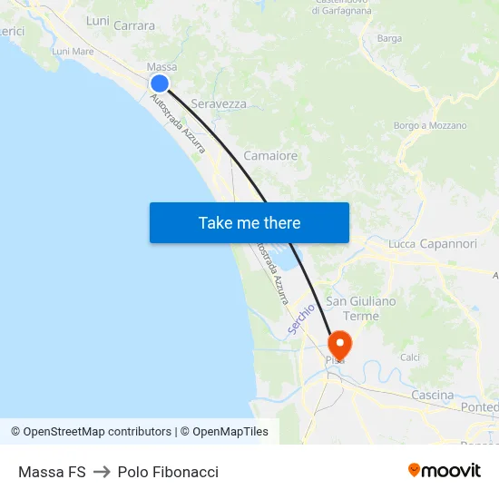 Massa Railway Station to Fibonacci Pole map