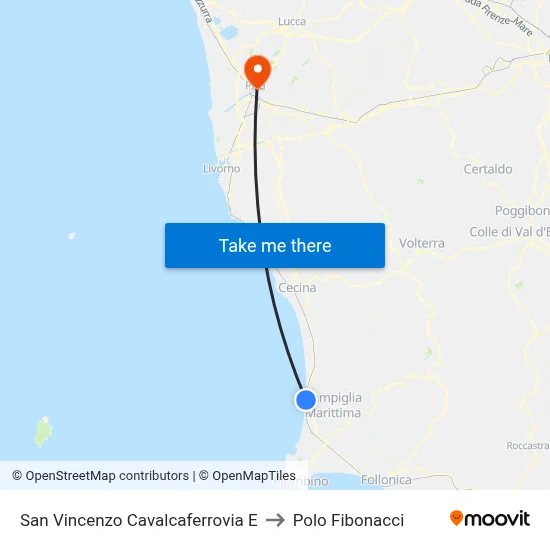 San Vincenzo Railway Bridge East to Fibonacci Pole map
