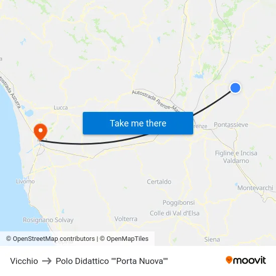Vicchio to Polo Didattico ""Porta Nuova"" map
