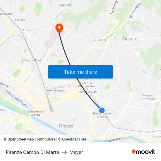 Florence Campo di Marte to Meyer map