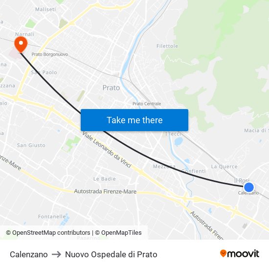 Calenzano to Nuovo Ospedale di Prato map