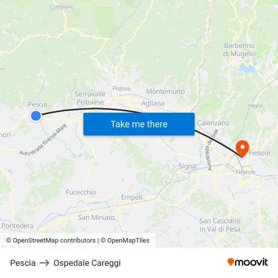 Pescia to Ospedale Careggi map