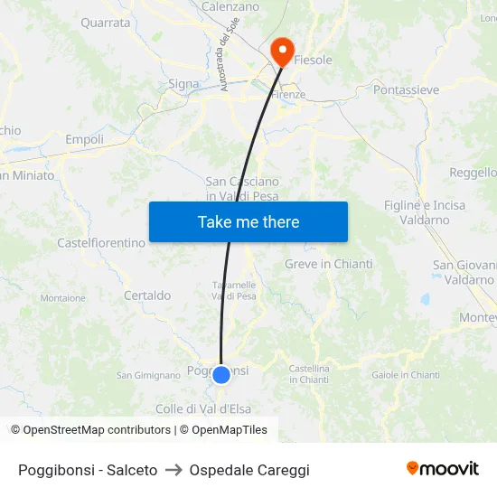 Poggibonsi - Salceto to Careggi Hospital map