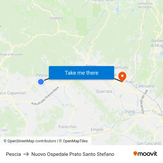Pescia to Nuovo Ospedale Prato Santo Stefano map