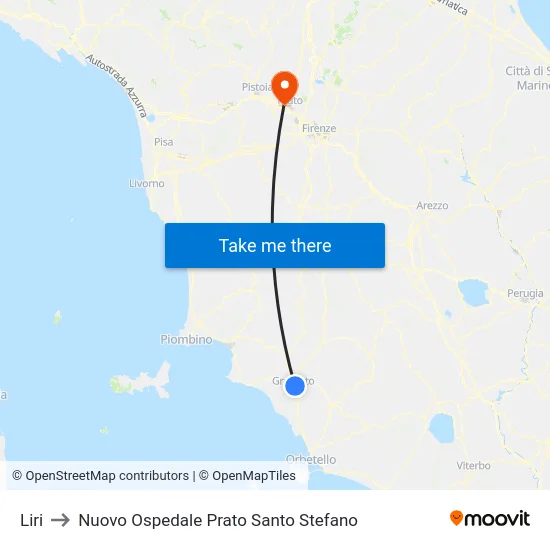 Liri to Nuovo Ospedale Prato Santo Stefano map