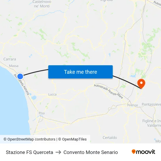 Querceta Railway Station to Monte Senario Convent map