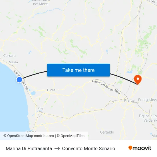 Marina Di Pietrasanta to Monte Senario Convent map