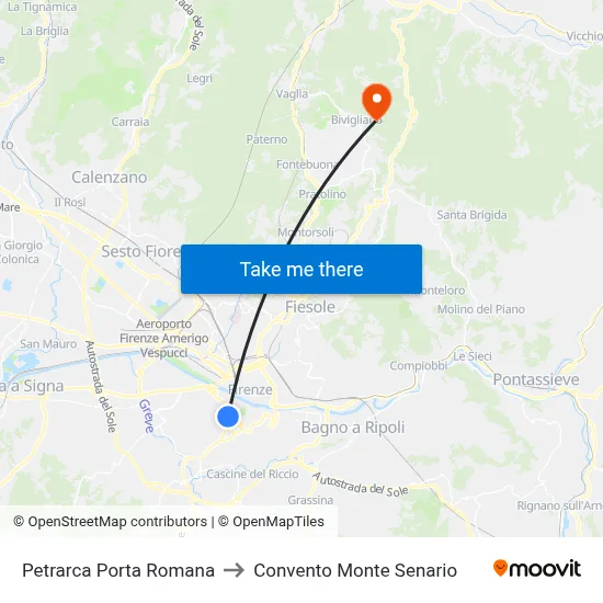 Petrarca Porta Romana to Monte Senario Convent map