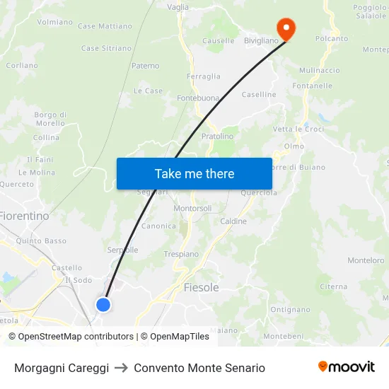 Morgagni Careggi to Monte Senario Convent map