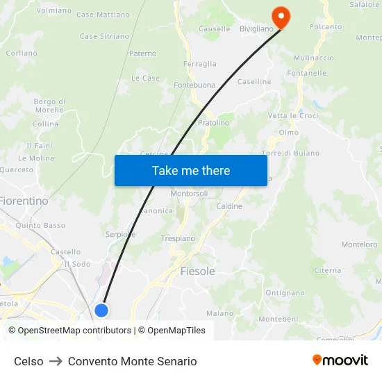 Celso to Monte Senario Convent map