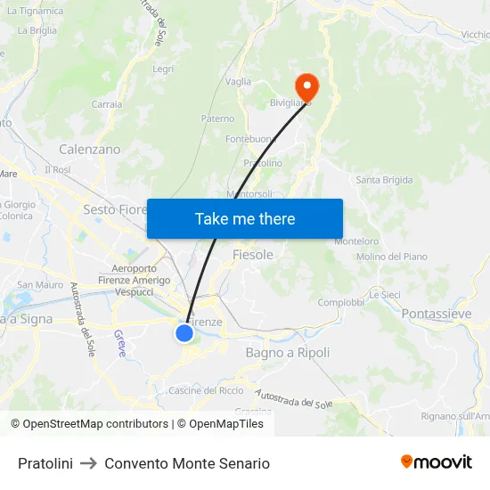 Pratolini to Monte Senario Convent map