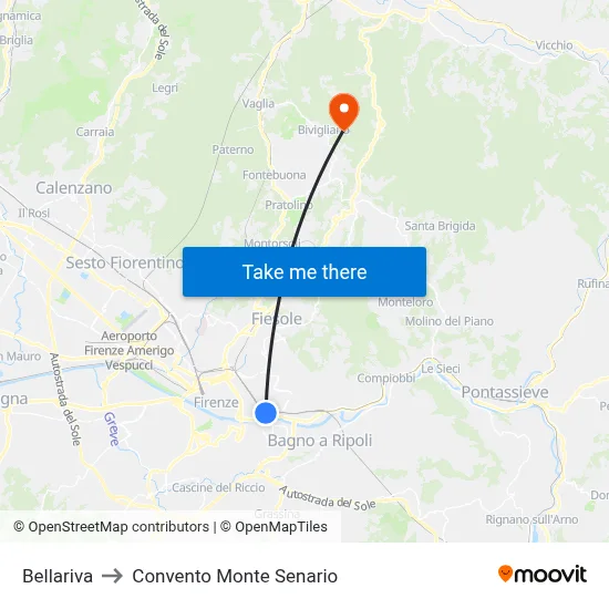 Bellariva to Monte Senario Convent map