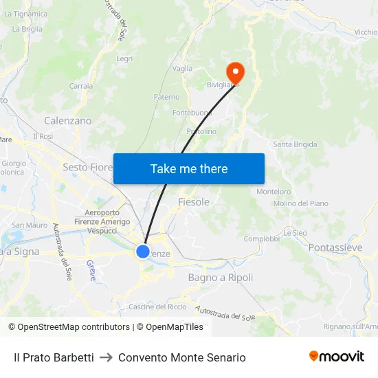 Barbetti Meadow to Monte Senario Convent map