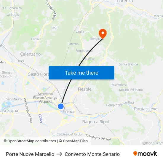 Porte Nuove Marcello to Monte Senario Convent map