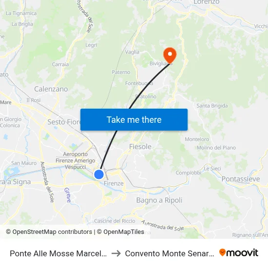 Ponte Alle Mosse Marcello to Monte Senario Convent map