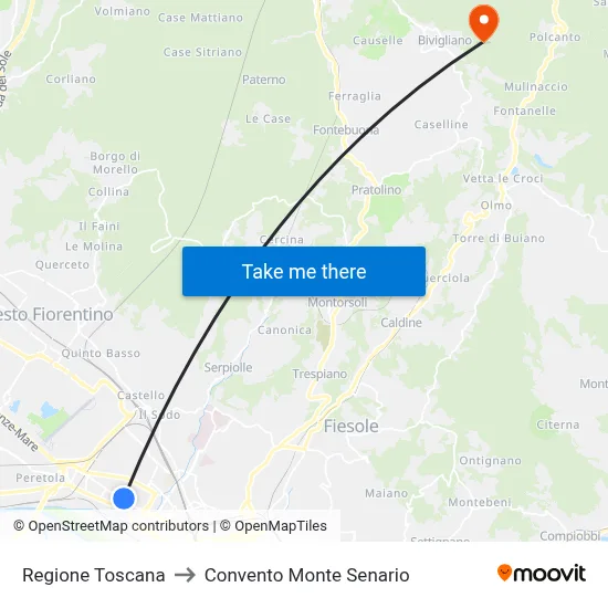 Tuscany Region to Monte Senario Convent map