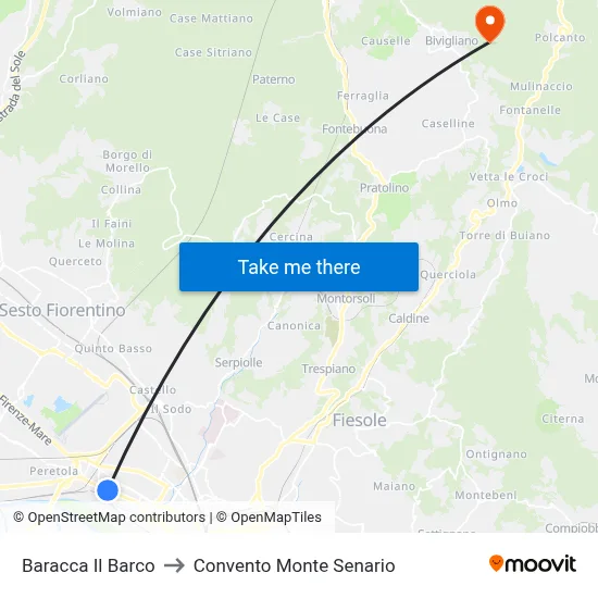 Baracca Il Barco to Monte Senario Convent map