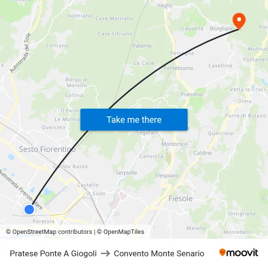 Pratese Giogoli Bridge to Monte Senario Convent map