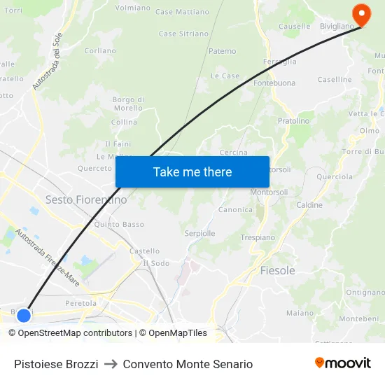 Pistoiese Brozzi to Monte Senario Convent map