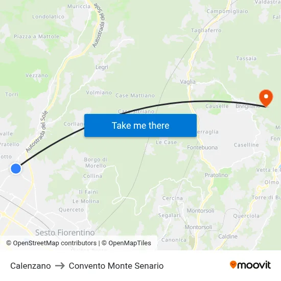 Calenzano to Monte Senario Convent map
