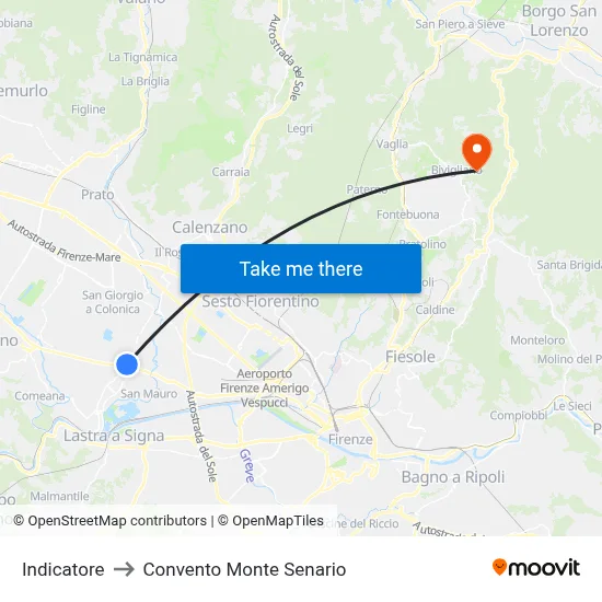 Indicatore to Monte Senario Convent map