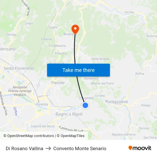 Di Rosano Vallina to Monte Senario Convent map