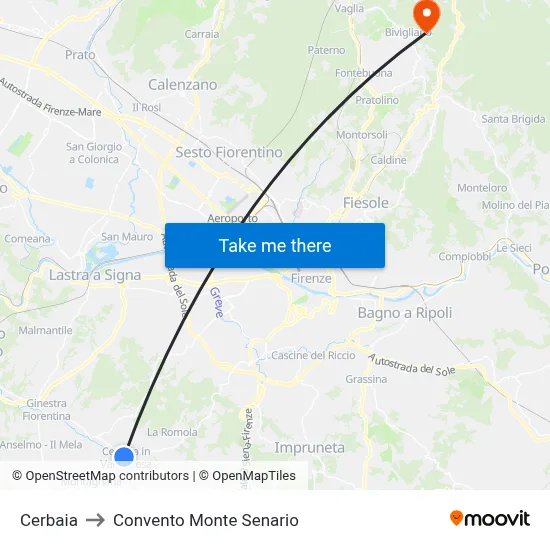 Cerbaia to Monte Senario Convent map