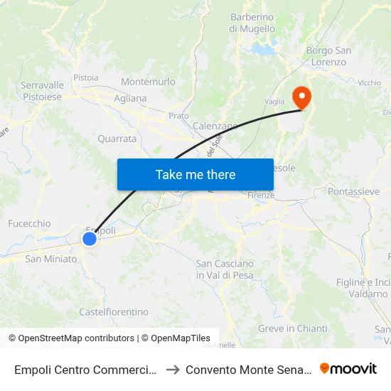 Empoli Shopping Center to Monte Senario Convent map