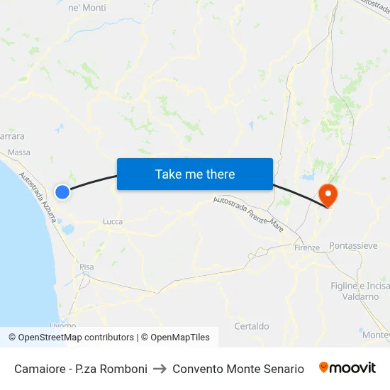 Camaiore - Romboni Square to Monte Senario Convent map
