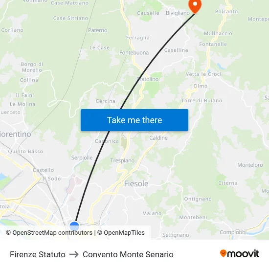 Florence Statuto to Monte Senario Convent map