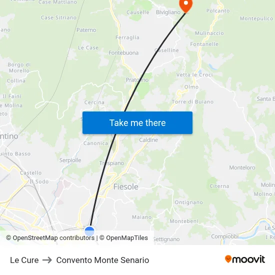 Le Cure to Monte Senario Convent map