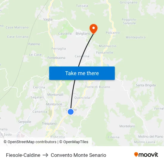 Fiesole-Caldine to Monte Senario Convent map