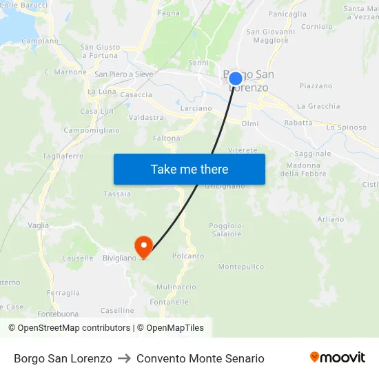 Borgo San Lorenzo to Monte Senario Convent map