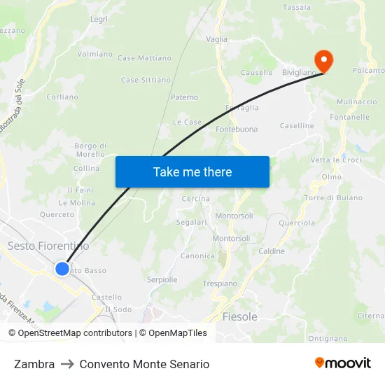 Zambra to Monte Senario Convent map