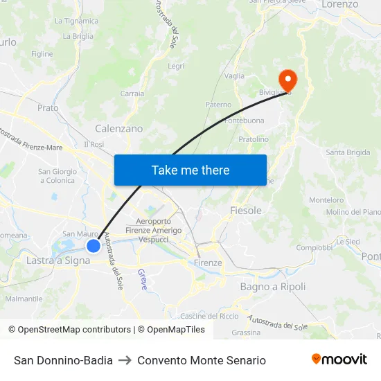 San Donnino-Badia to Monte Senario Convent map
