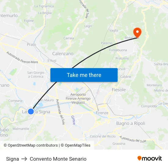 Signa to Monte Senario Convent map