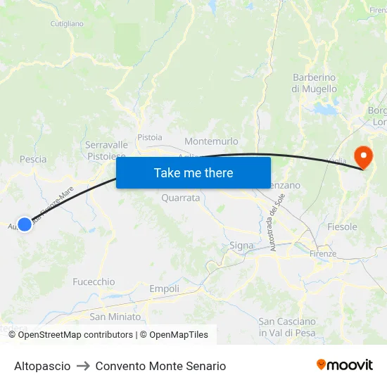 Altopascio to Monte Senario Convent map