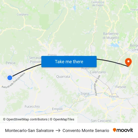 Montecarlo-San Salvatore to Monte Senario Convent map