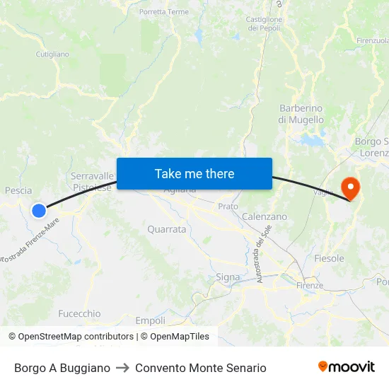 Borgo a Buggiano to Monte Senario Convent map