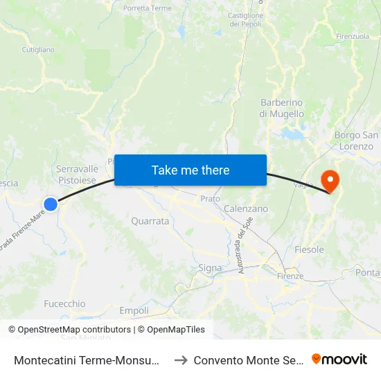 Montecatini Terme-Monsummano to Monte Senario Convent map