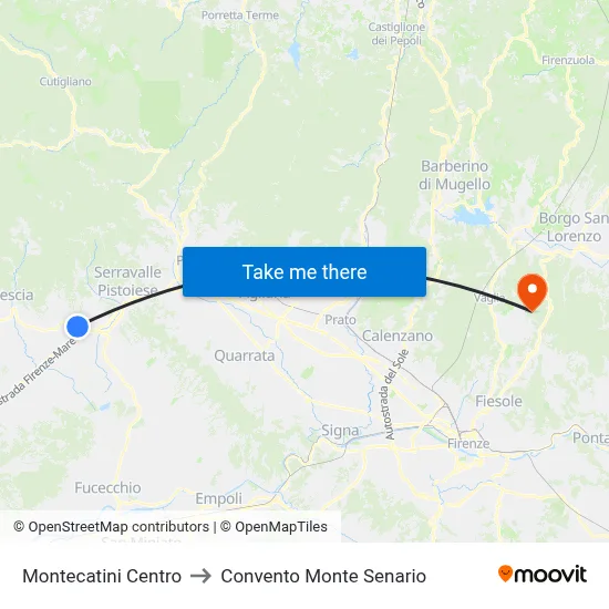 Montecatini Center to Monte Senario Convent map