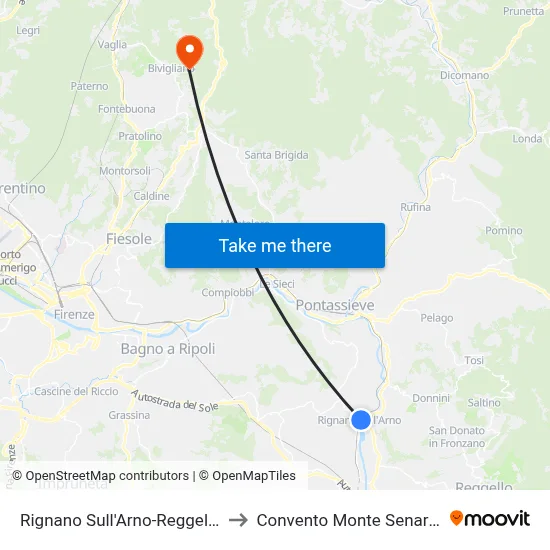 Rignano sull'Arno-Reggello to Monte Senario Convent map