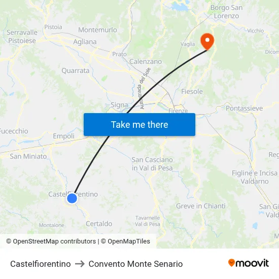 Castelfiorentino to Monte Senario Convent map